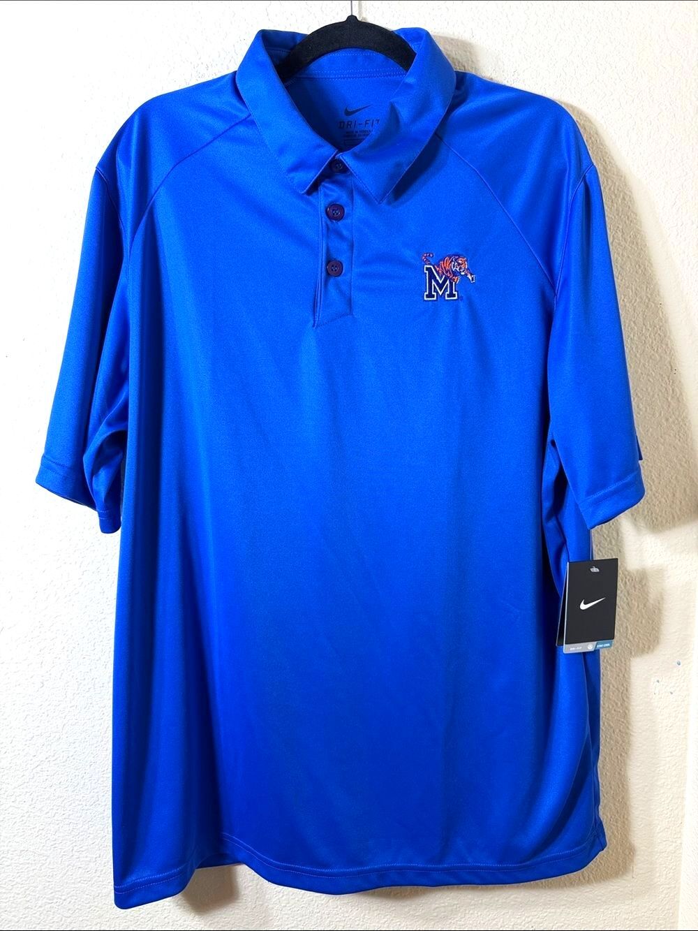 NWT Nike Dri-Fit Memphis Tigers Royal Blue Polo Shirt Collegiate NCAA Large